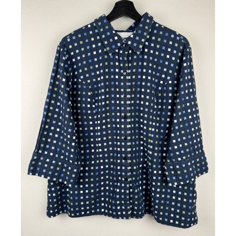 CJ Banks Top Womens Size 3X Blue 3/4 Sleeve Polka Dot Button Lightweight Career